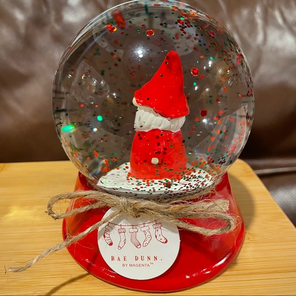 Rae Dunn MERRY CHRISTMAS Gnome Santa Green and Red Snow Globe Brand New!! - Picture 5 of 5